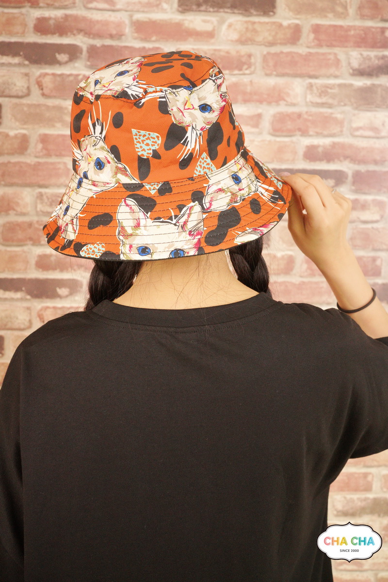 橘色豹紋貓咪雙面高CP值漁夫帽-帽子推薦