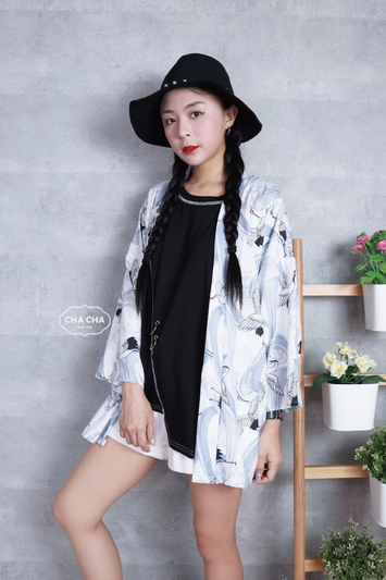 淡藍色系列仙鶴造型和服外罩