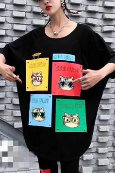 可愛色彩卡通貓咪寬鬆造型上衣-上衣推薦