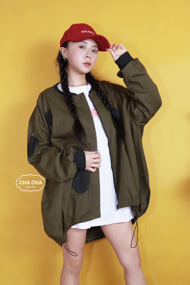 普普風大圓點前短後長拉鍊外套 黑/軍綠二色
