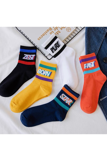 彩色字母上下橫紋運動風造型襪子-襪子推薦