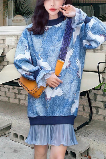 仙鶴天空藍衛衣兩件式洋裝-洋裝推薦