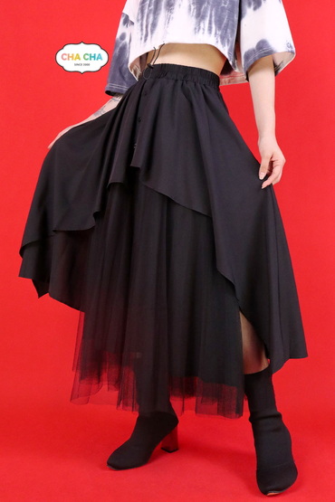 雙層波浪網紗多層次造型長裙-長裙推薦