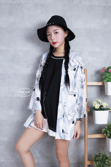 淡藍色系列仙鶴造型和服外罩