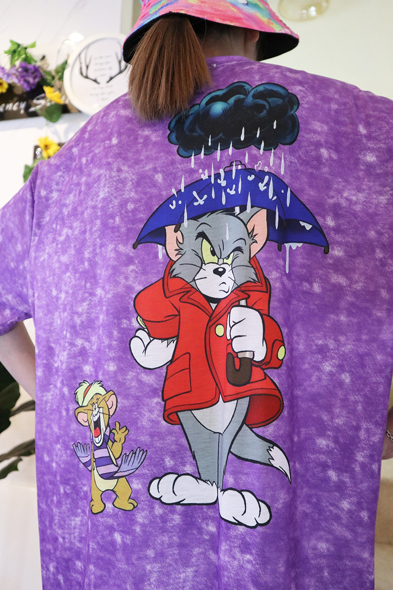 可愛貓老鼠前後圖案寬鬆長版上衣-上衣推薦