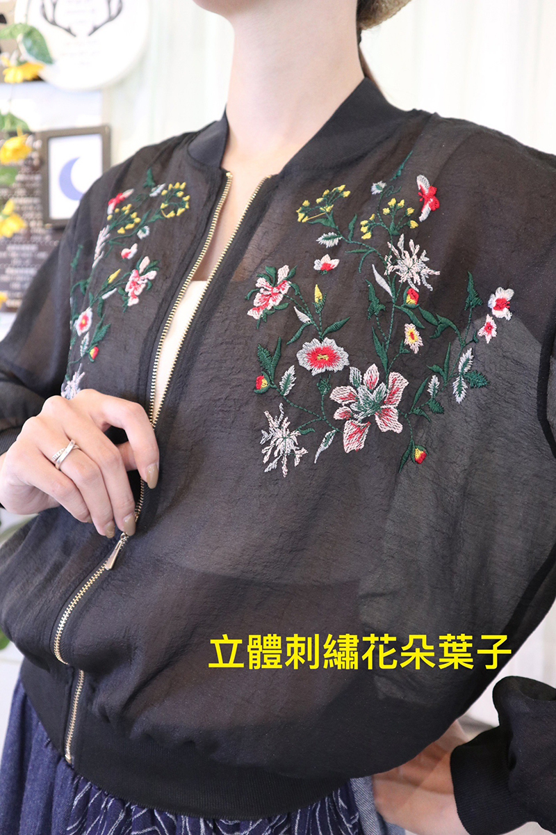 立體刺繡花朵葉子舒適薄紗外套