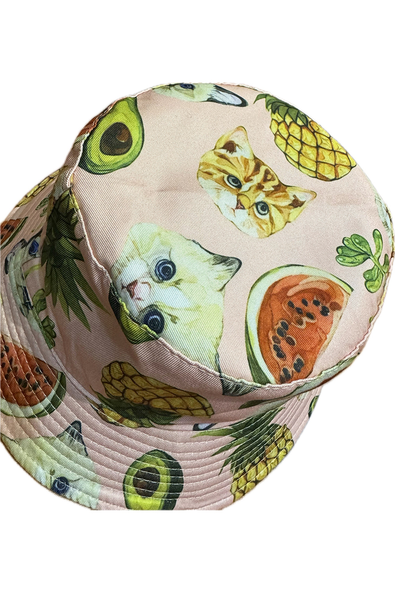 水果貓咪雙面戴粉色漁夫帽-台中漁夫帽推薦