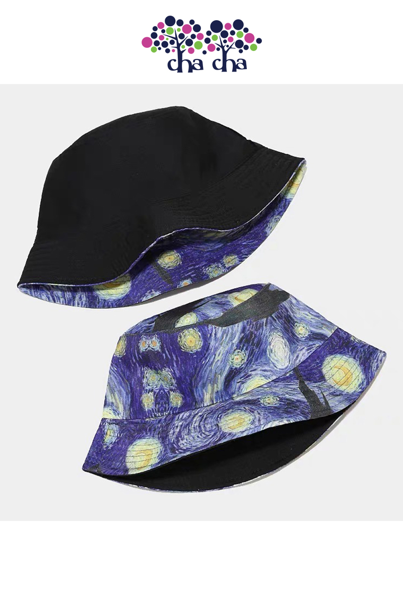 星空油畫雙面戴造型漁夫帽-帽子推薦