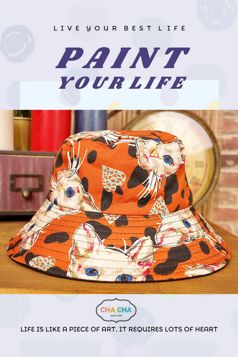 橘色豹紋貓咪雙面高CP值漁夫帽-帽子推薦