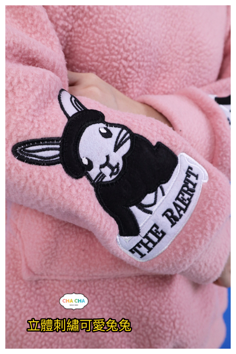 甜美粉紅刺繡兔兔立體耳朵寬鬆帽T-上衣推薦
