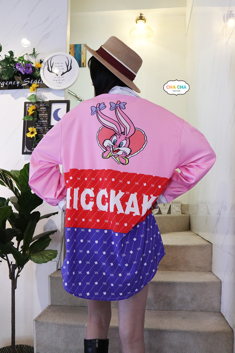 立體水鑽兔兔粉色系長版造型襯衫-襯衫推薦