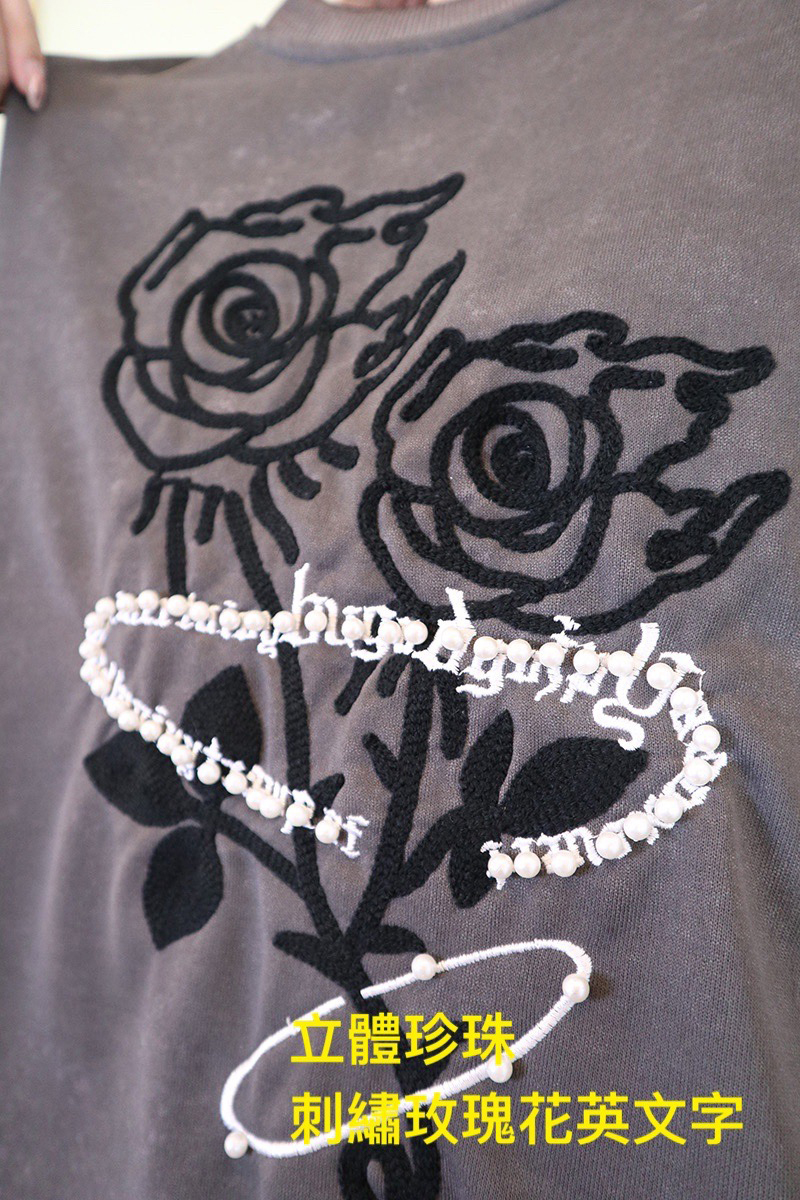 精緻刺繡玫瑰花立體珍珠厚磅棉料長版上衣-上衣推薦