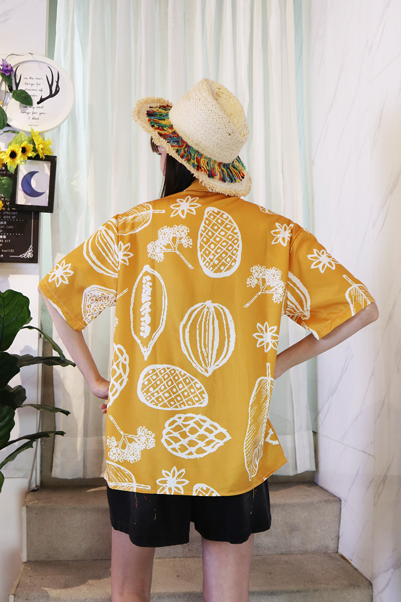 清新夏日水果樹葉圖案黃色造型襯衫-襯衫推薦