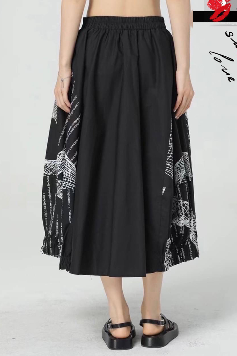 藝術白色線條幾何質感黑色造型裙-裙子推薦