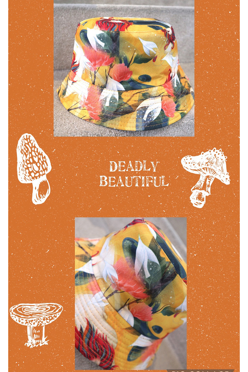 黃橘色藝術抽象動物圖案雙面戴漁夫帽-帽子推薦